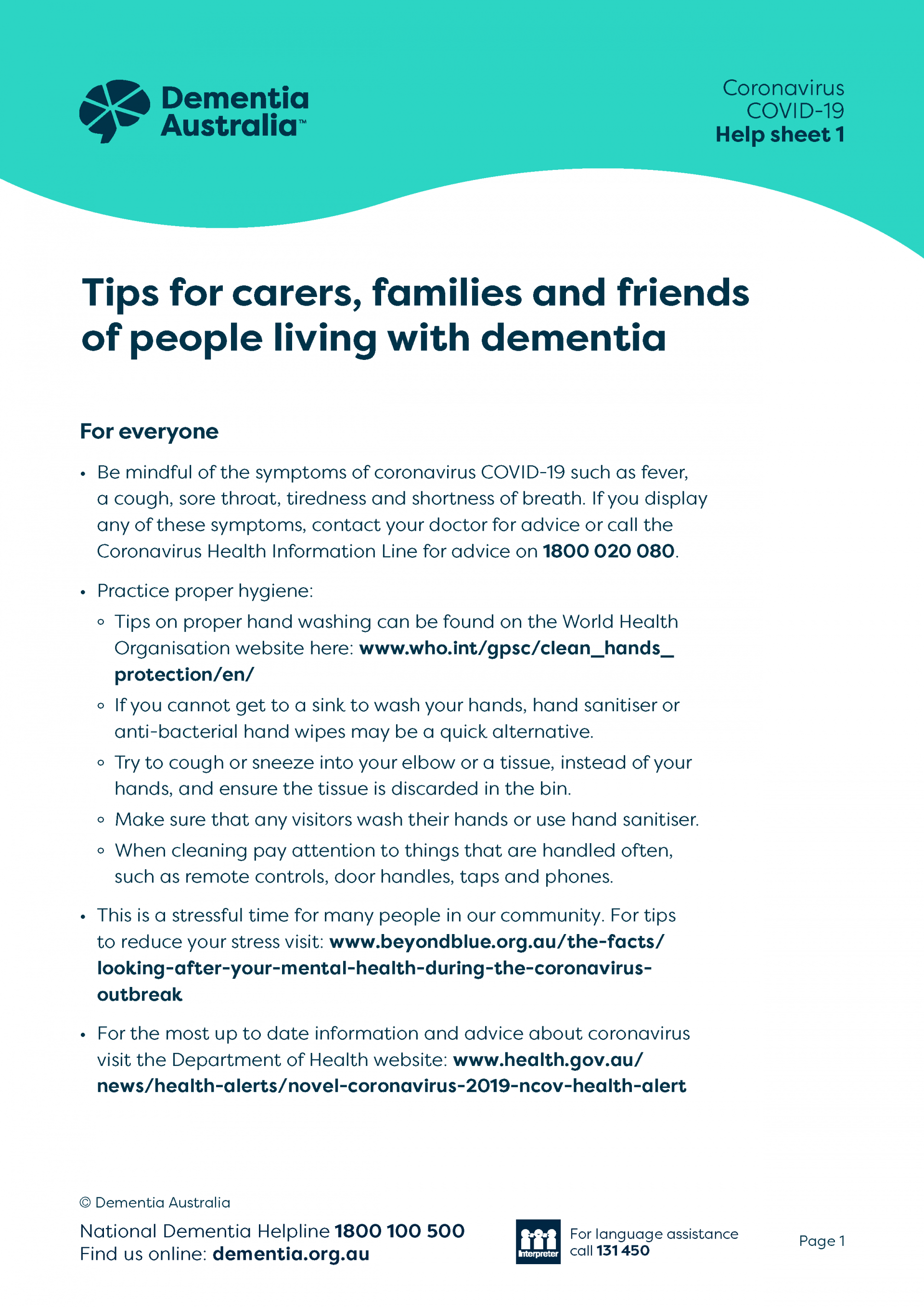 Covid 19 resources for people living with dementia